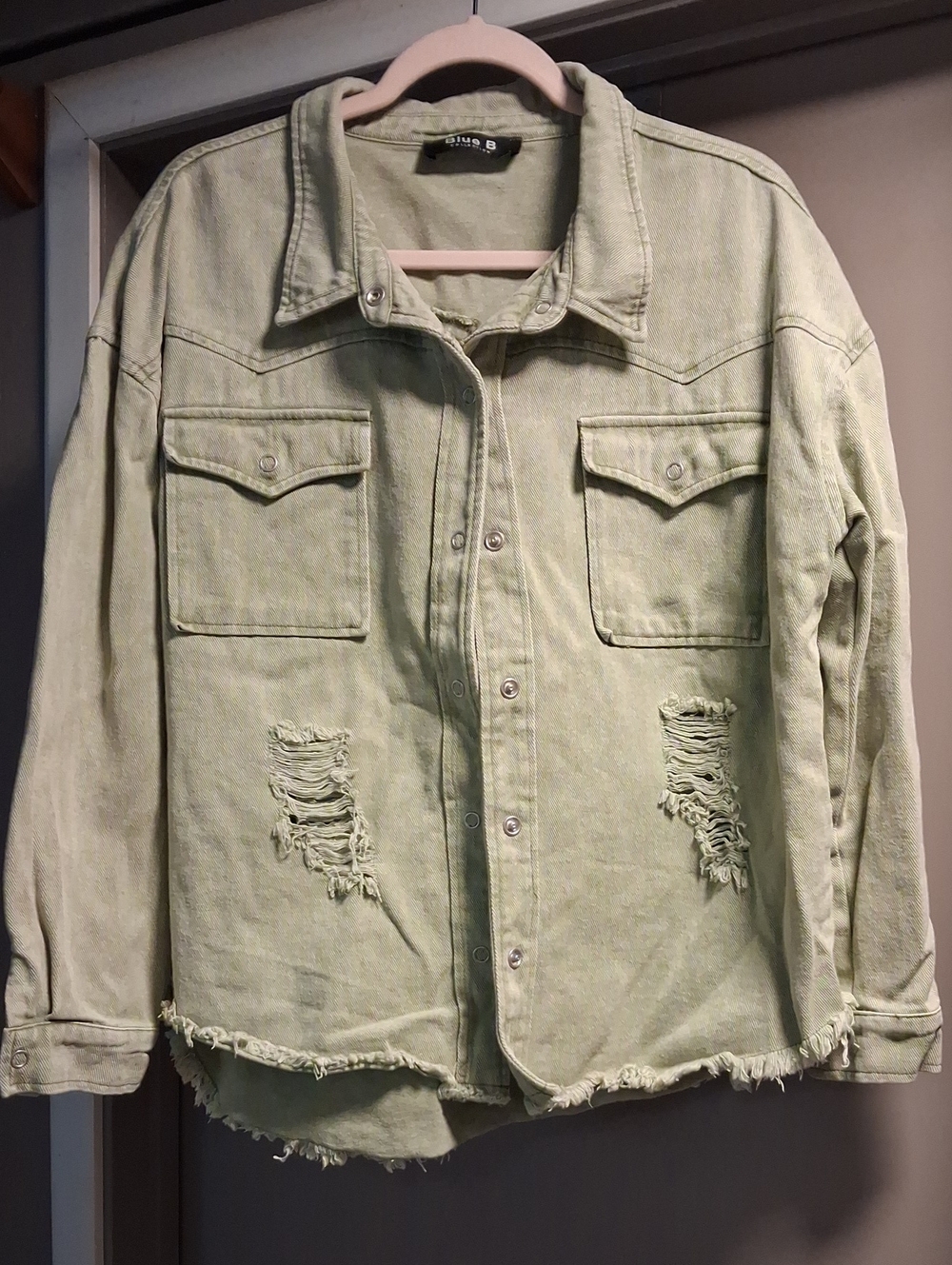 Light Green Distressed Denim Jacket - Women's Jean Jacket